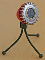 "Nickle Plated Ford Crank Gear and Tail Light Lens Desk Watch on Tripod"
