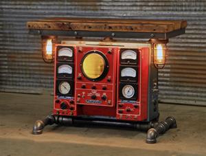 01 "Steampunk Industrial, Antique Sun Engine Analyzer Barn Wood Table"