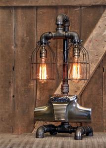 01 "Steampunk Industrial, Antique 1950&#39;s Ford Truck Emblem Lamp"