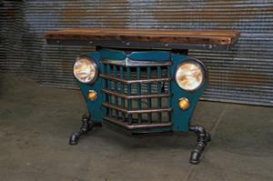 01 "Steampunk Industrial, Original 50&#39;s Jeep Willys Grille, Table"